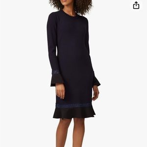 TORY BURCH Merino Wool Knee-Length Dress size Medium Navy lace trim